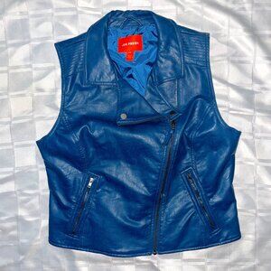 Grunge faux leather vest TEAL blue L